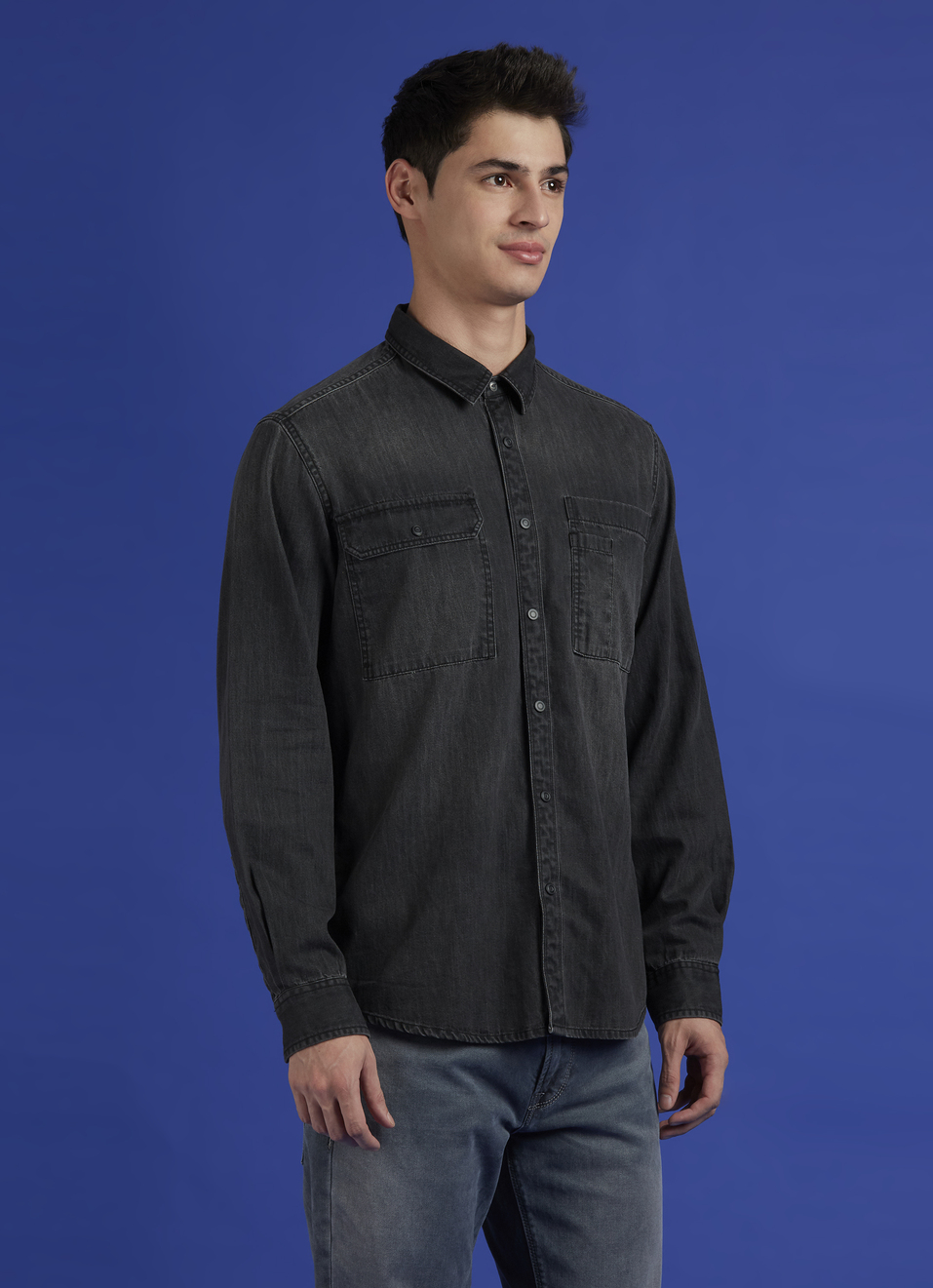 Black Full Sleeve Denim Shirt, , large image number 3