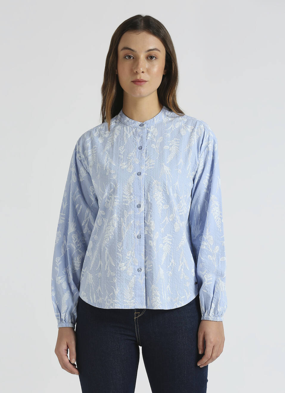 Blue Floral Print Full Sleeve Shirt, , large image number 1