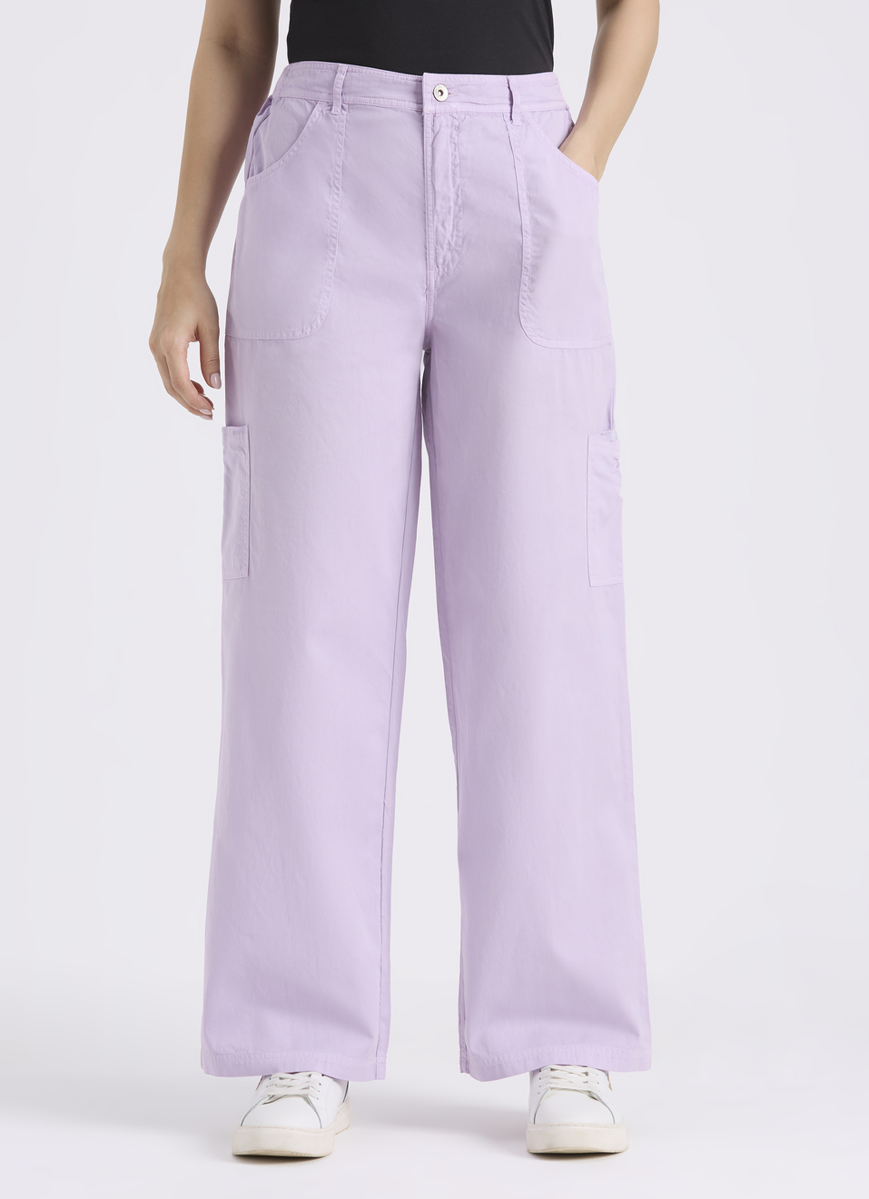 Women Purple Mid Rise Cargo Pants, , large image number 1