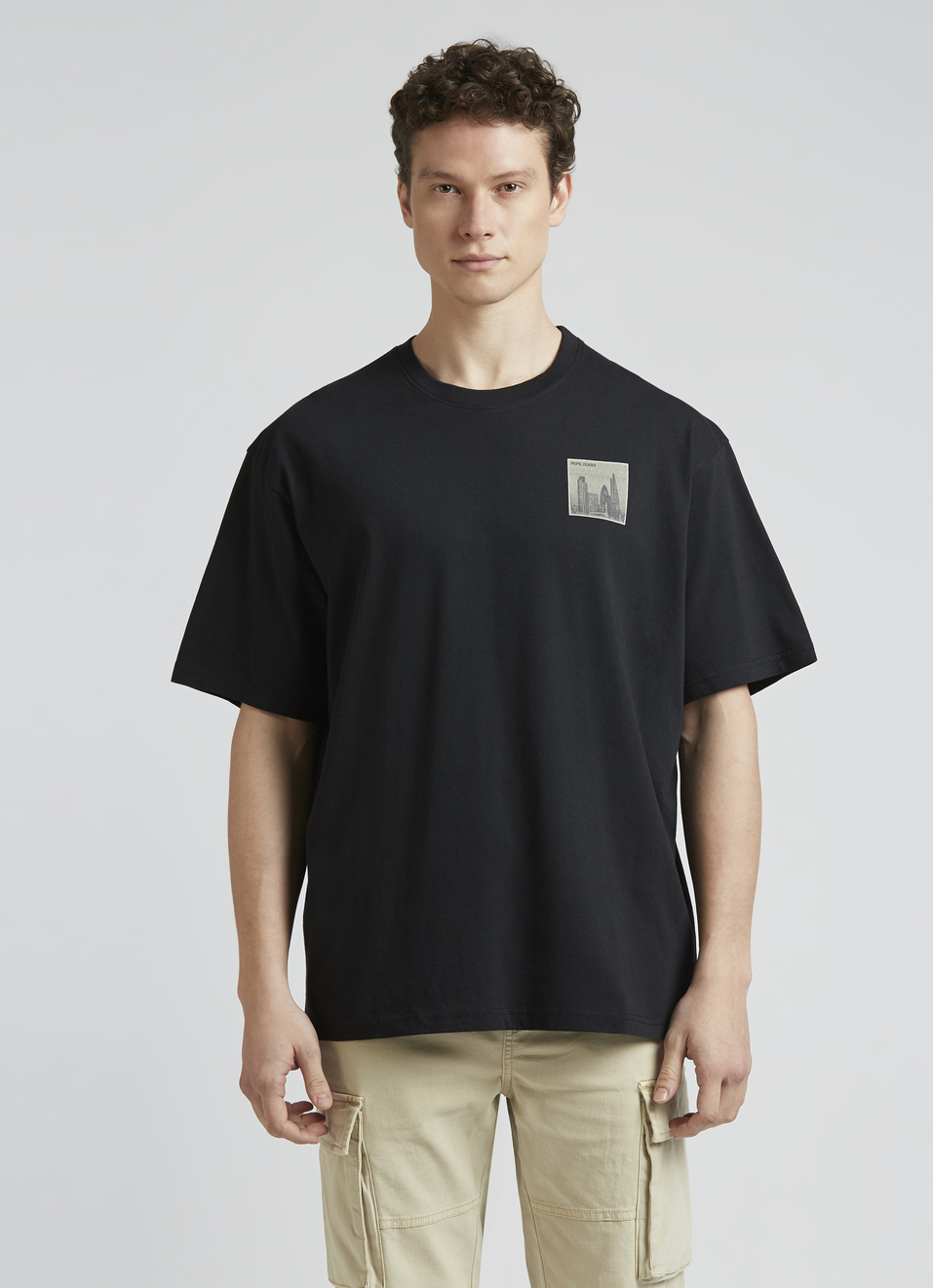 Black Back Print Short Sleeve Oversized T-shirt, , large image number 1