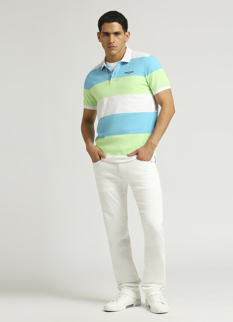 Green Summer Stripes Short Sleeve Polo, , large image number 5