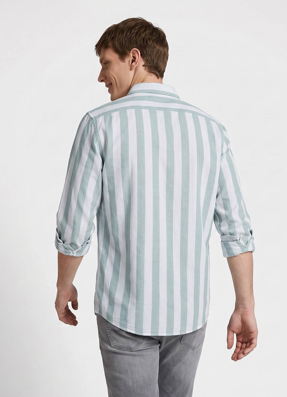 Men Green Striped Dobby Long Sleeve Shirt, , large image number 2