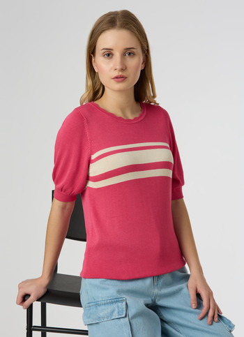 Women Pink Stripe Flat Knit Top