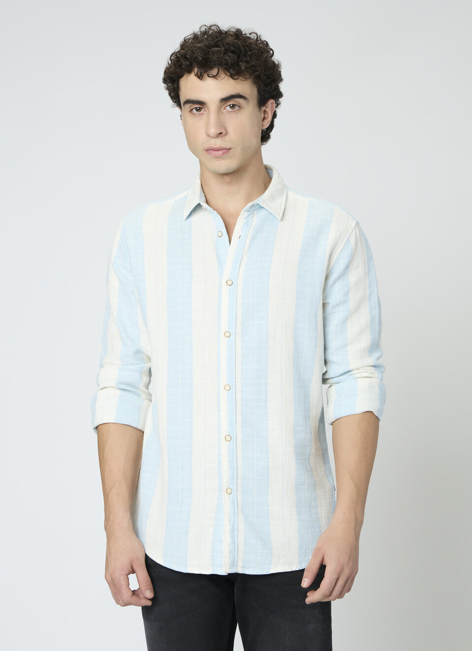 Men Blue Striped Shirt, , large image number 1