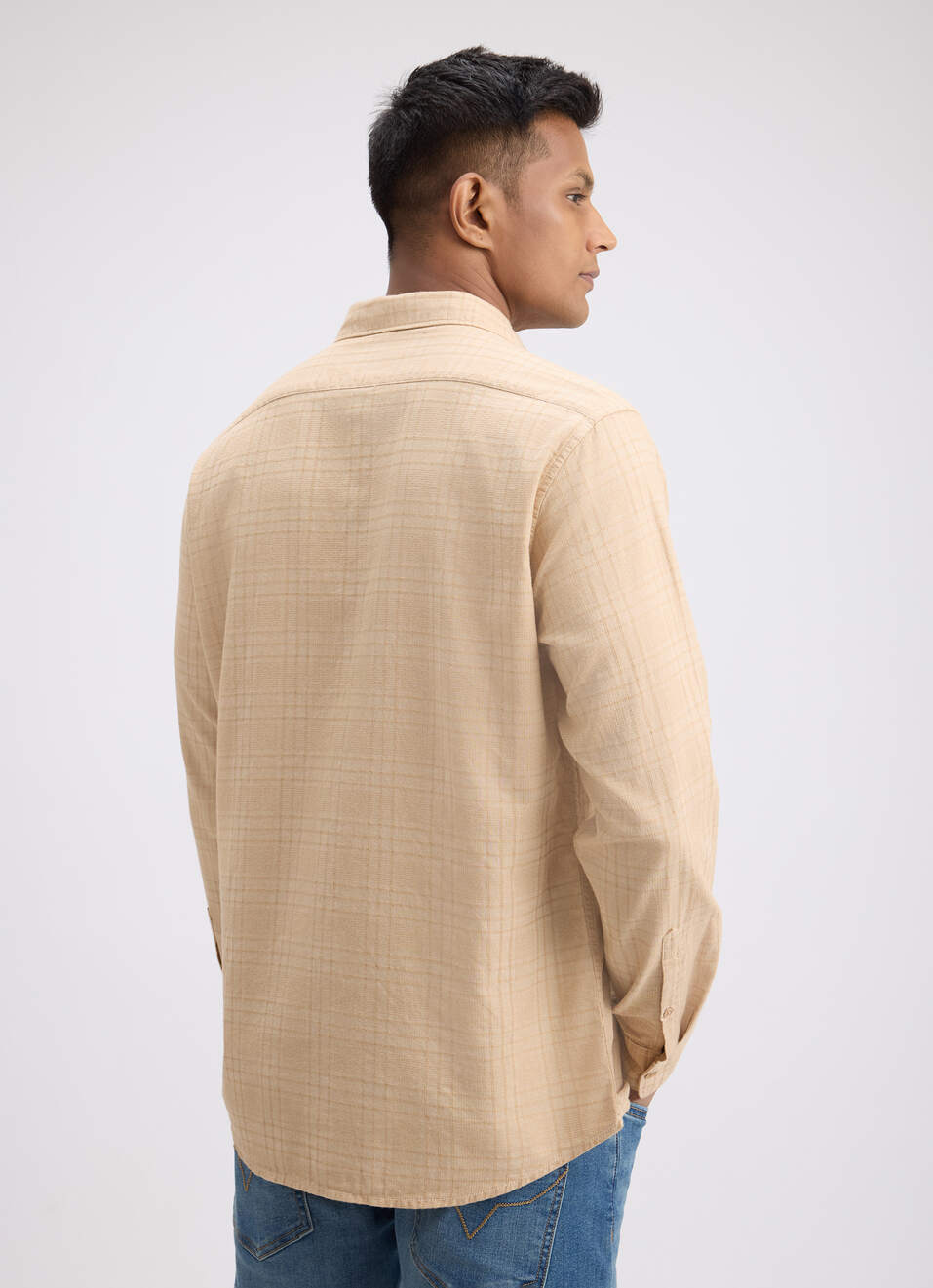 Men Beige Check Full Sleeve Shirt, , large image number 2