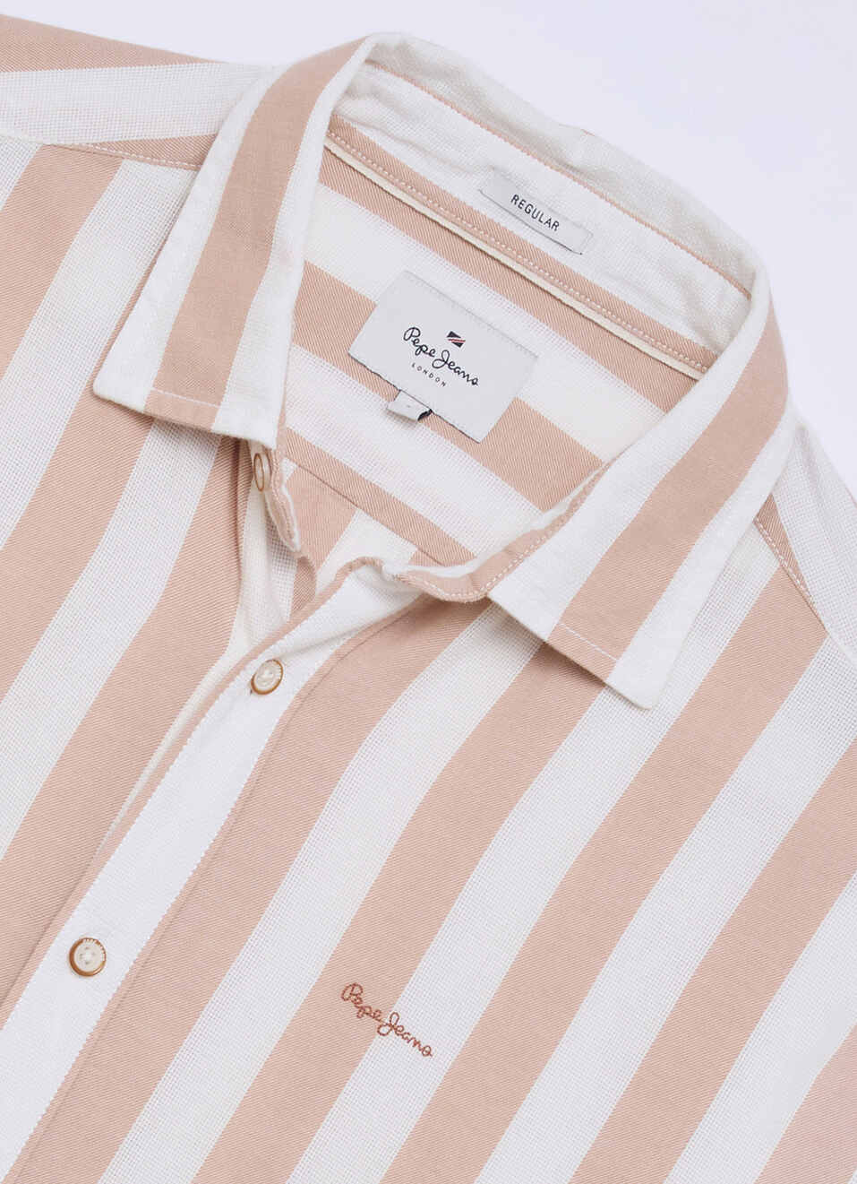 Men Peach Striped Dobby Long Sleeve Shirt, , large image number 6