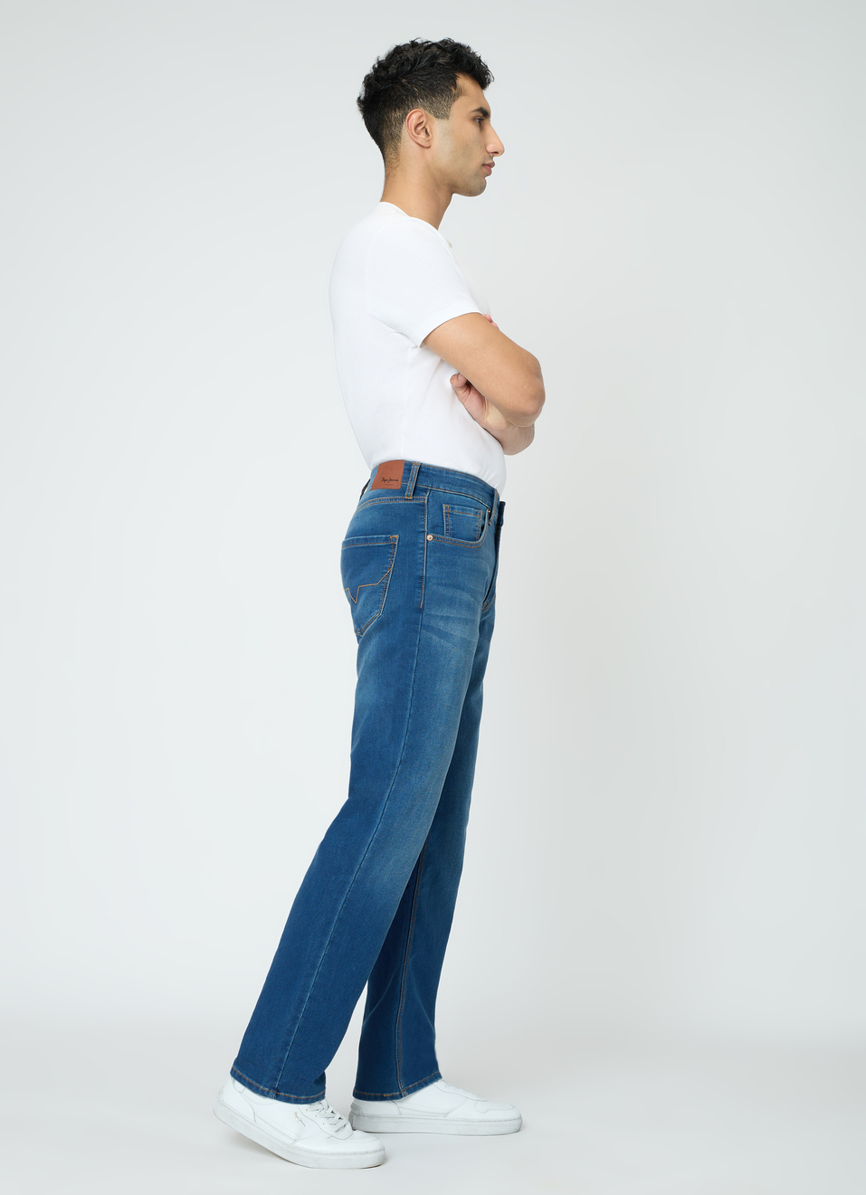 Men Blue Mid Rise Straight Fit Stretchable Jeans, , large image number 6