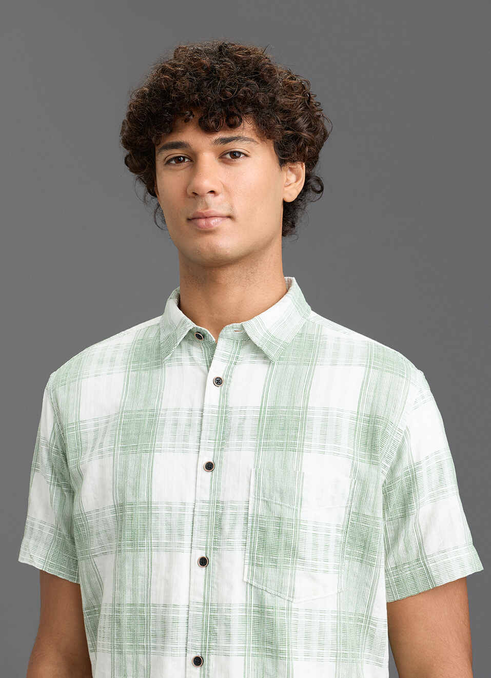 Men Olive Green Checked Regular Fit Short Sleeve Shirt, , large image number 4