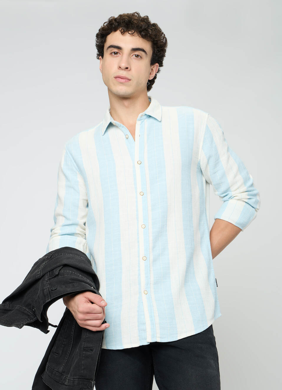 Men Blue Striped Shirt, , large image number 0