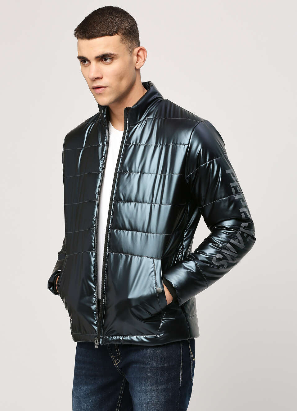 Navy Shiny Puffer Jacket, , large image number 7