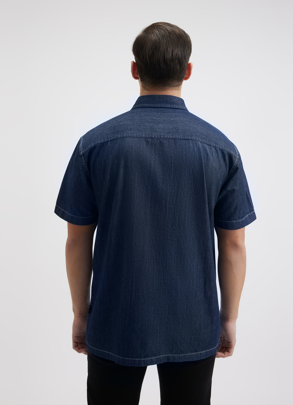 Men Blue Short Sleeve Oversized Denim Shirt, , large image number 2