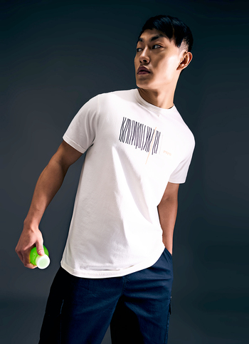Men Ecru Geometric Print Short Sleeve T-shirt