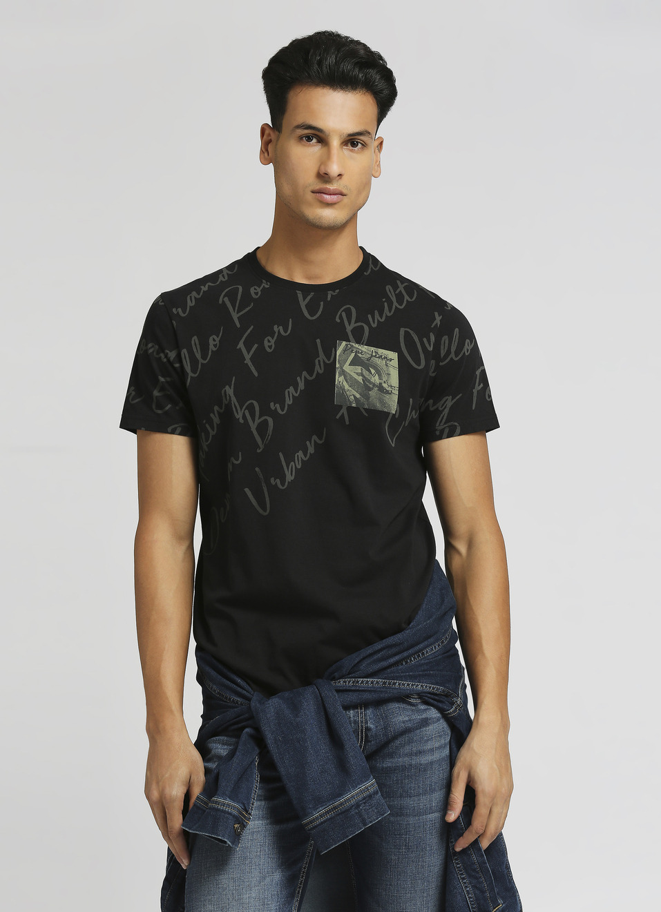 Black Printed Short Sleeve T-shirt, , large image number 0