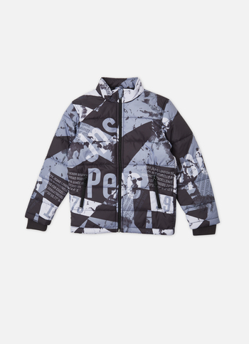 Boys Black Printed Full Sleeve Quilted Jacket