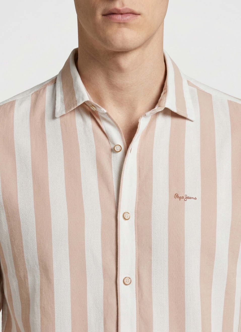 Men Peach Striped Dobby Long Sleeve Shirt, , large image number 4