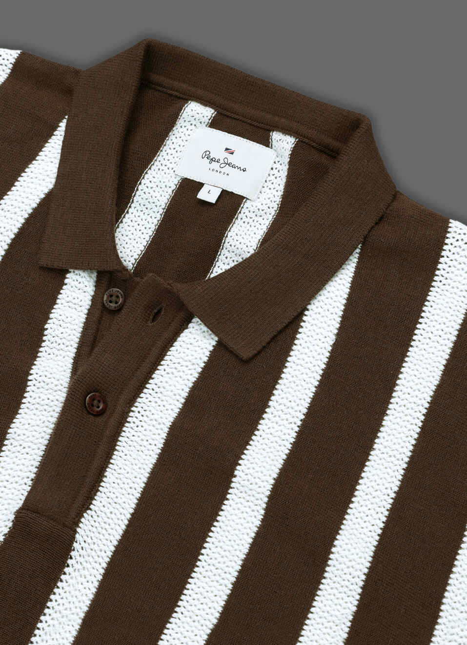 Men Brown Striped Flat Knit Polo Collar T-shirt, , large image number 3