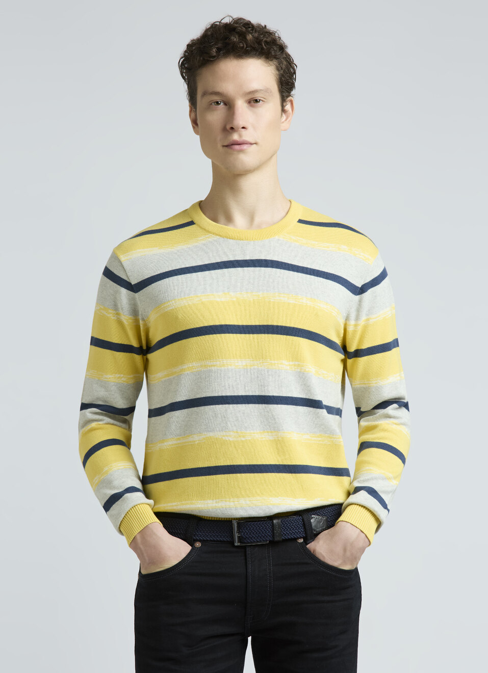Yellow Stripes Full Sleeve Sweater, , large image number 0