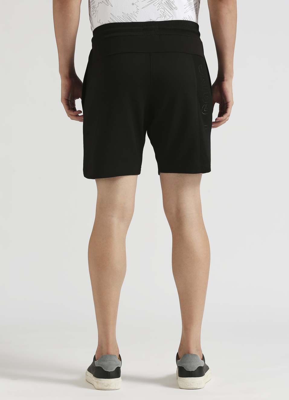 Black Cut And Sew Applique Mesh Shorts, , large image number 2
