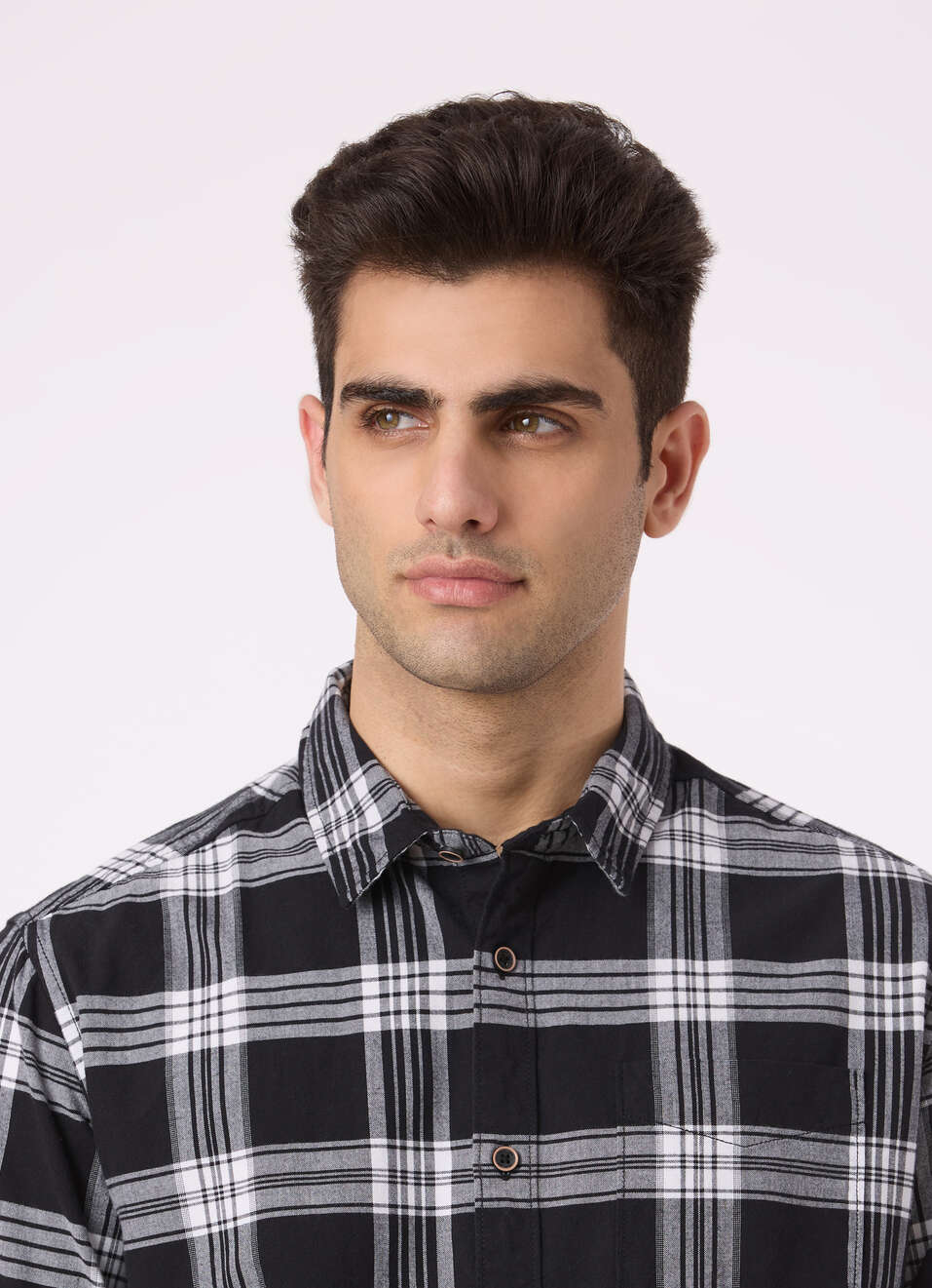 Men Black Regular Fit Check Full Sleeve Shirt, , large image number 4