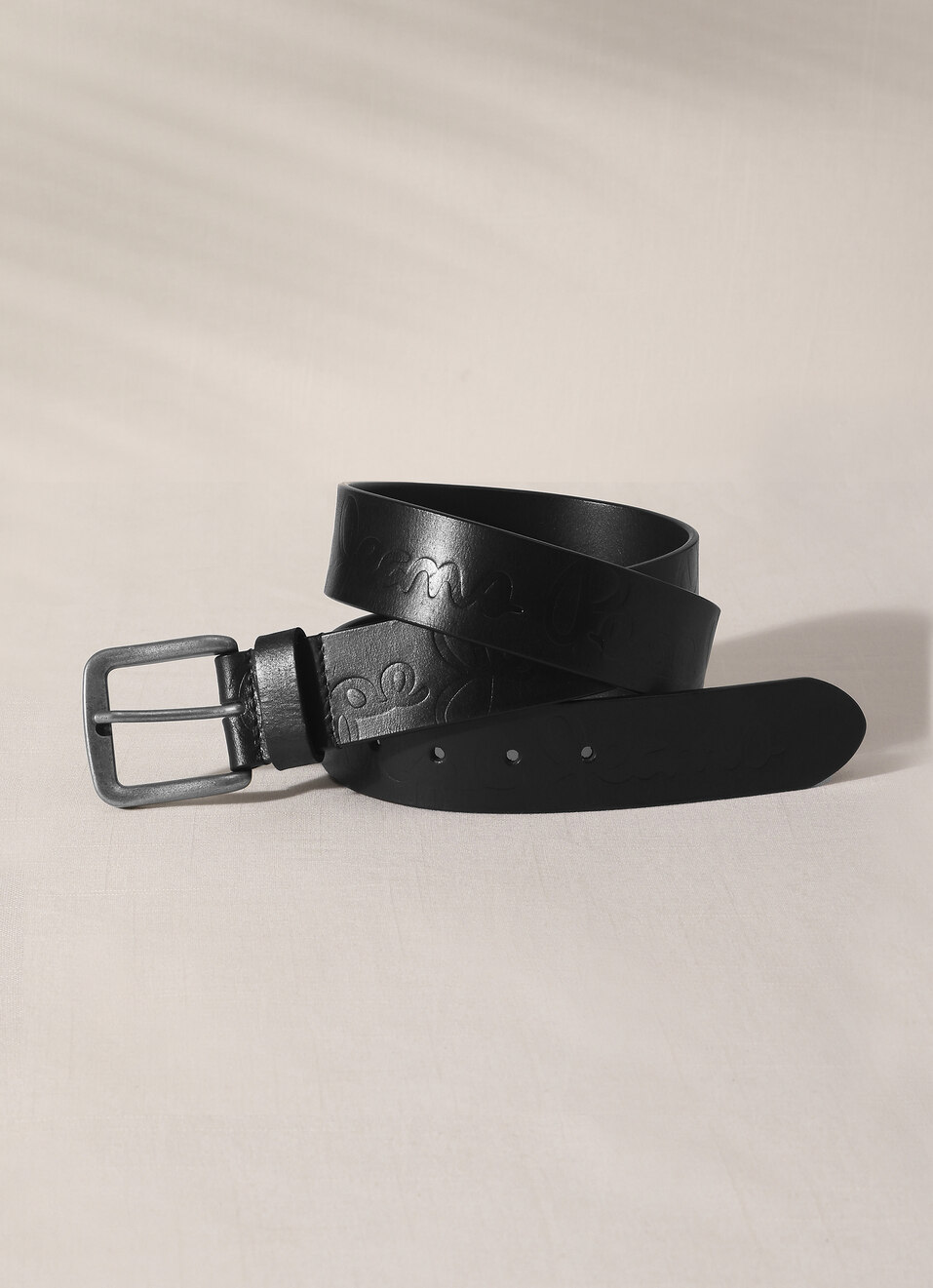 Black Embossed Leather Belt, , large image number 0