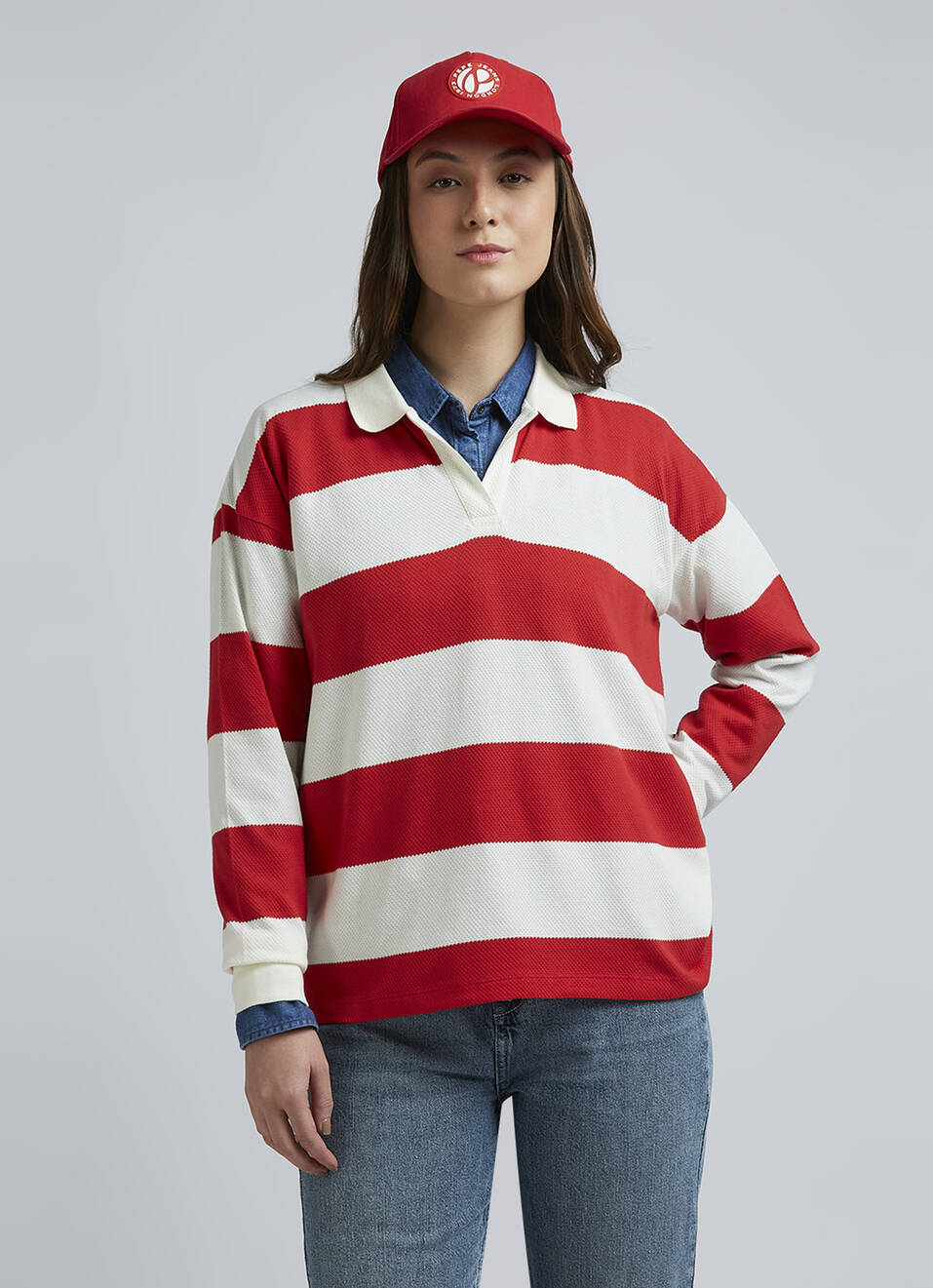 Red Stripes Full Sleeve Polo, , large image number 0