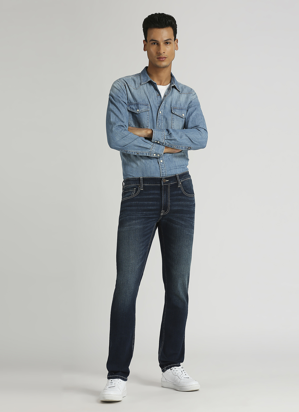 Vapour Dark Blue Mid Rise Slim Fit Jeans, , large image number 1
