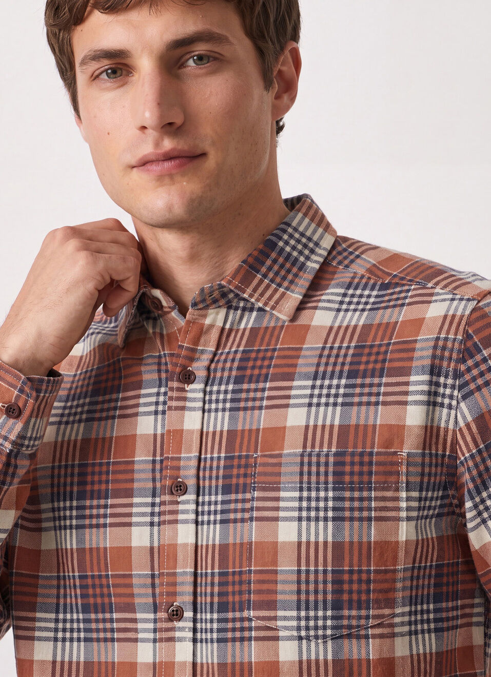 Men Brown Checked Brushed Long Sleeve Shirt, , large image number 4