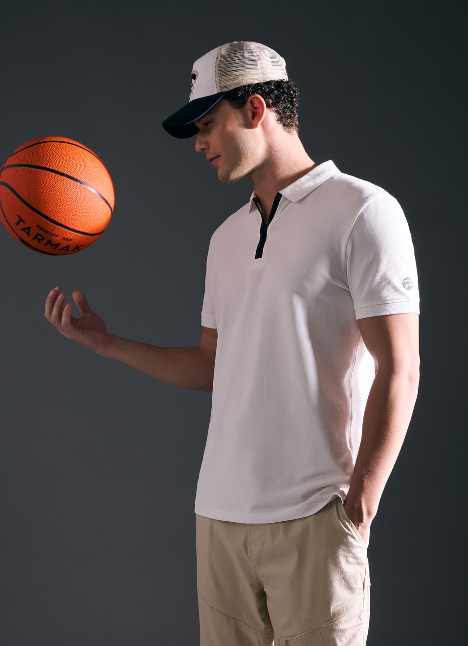 Men Ecru Short Sleeved Zipper Stretch Polo, , large image number 0