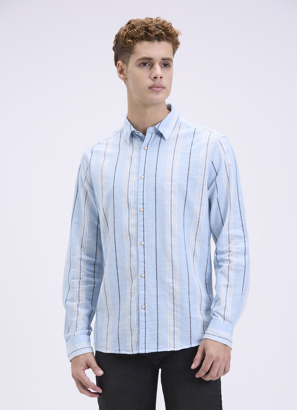 Men Blue Striped Full Sleeves Shirt, , large image number 1