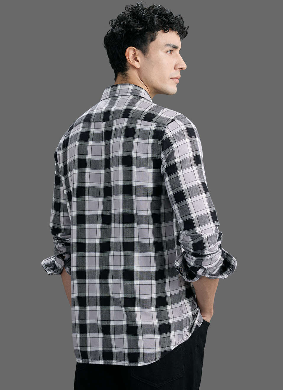 Men Black Checked Long Sleeve Shirt, , large image number 6