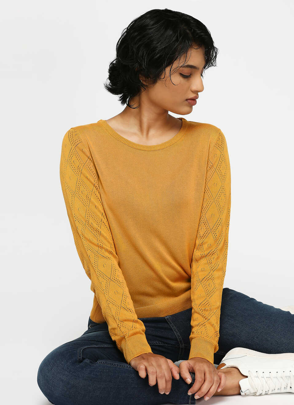 Yellow Round Neck Full Sleeve Sweater, , large image number 5