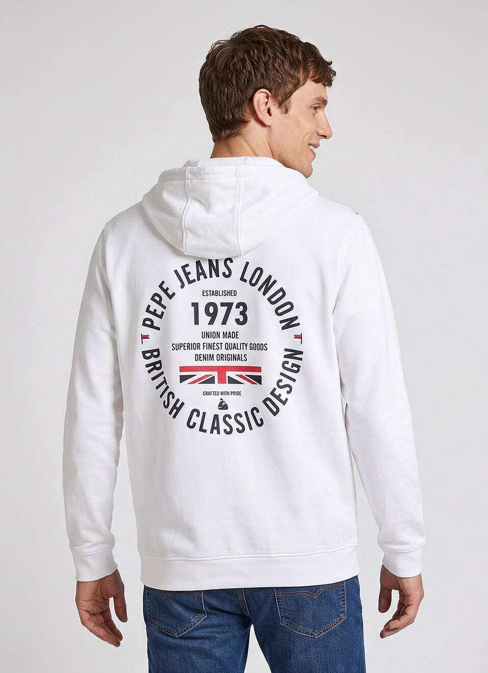 Men White Back Print Full Sleeve Hoodie, , large image number 2