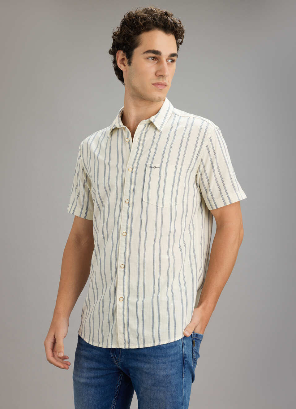 Men White Striped Shirt, , large image number 6