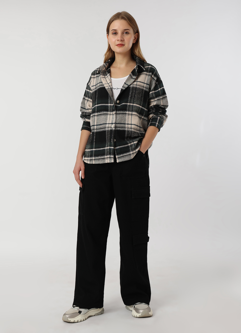 Women Green Oversized Checked Shirt, , large image number 5