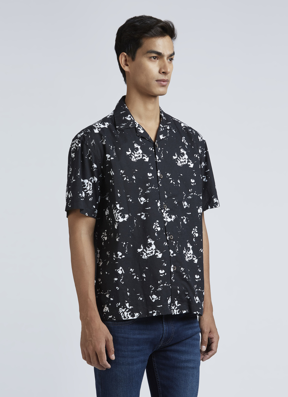 Black Abstract Print Short Sleeve Shirt, , large image number 3