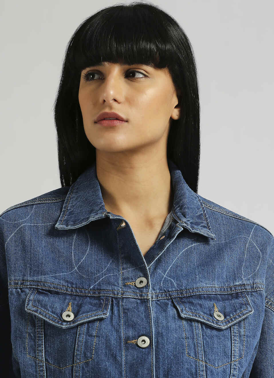 Blue Oversized Abstract Logo Print Long Sleeve Denim Jacket, , large image number 4