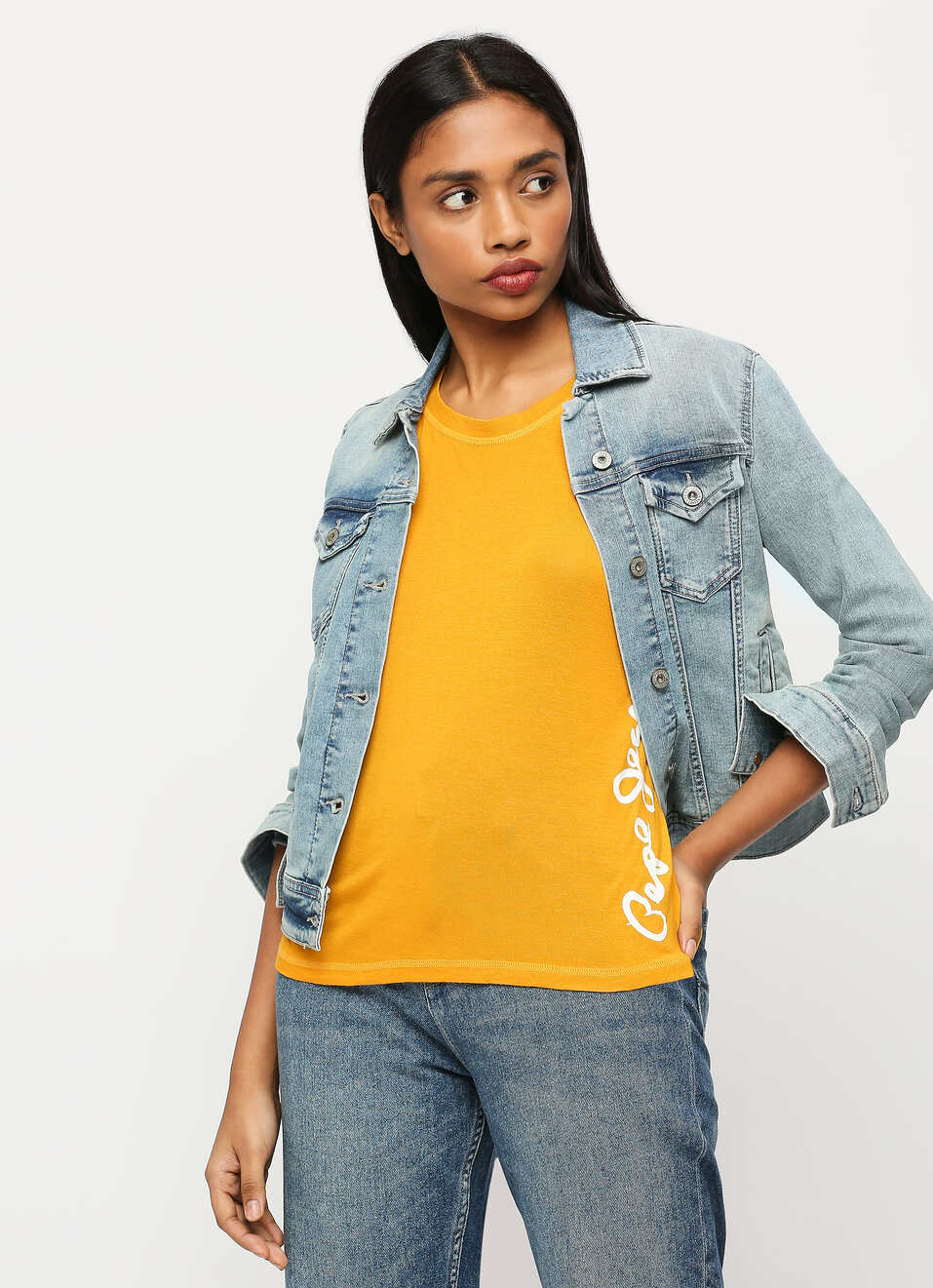 Yellow Vertical Logo Print T-shirt, , large image number 0