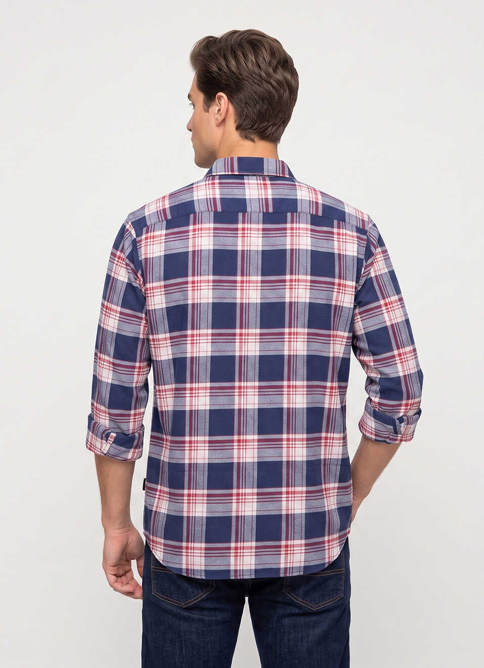 Men Blue Checked Brushed Long Sleeve Shirt, , large image number 2