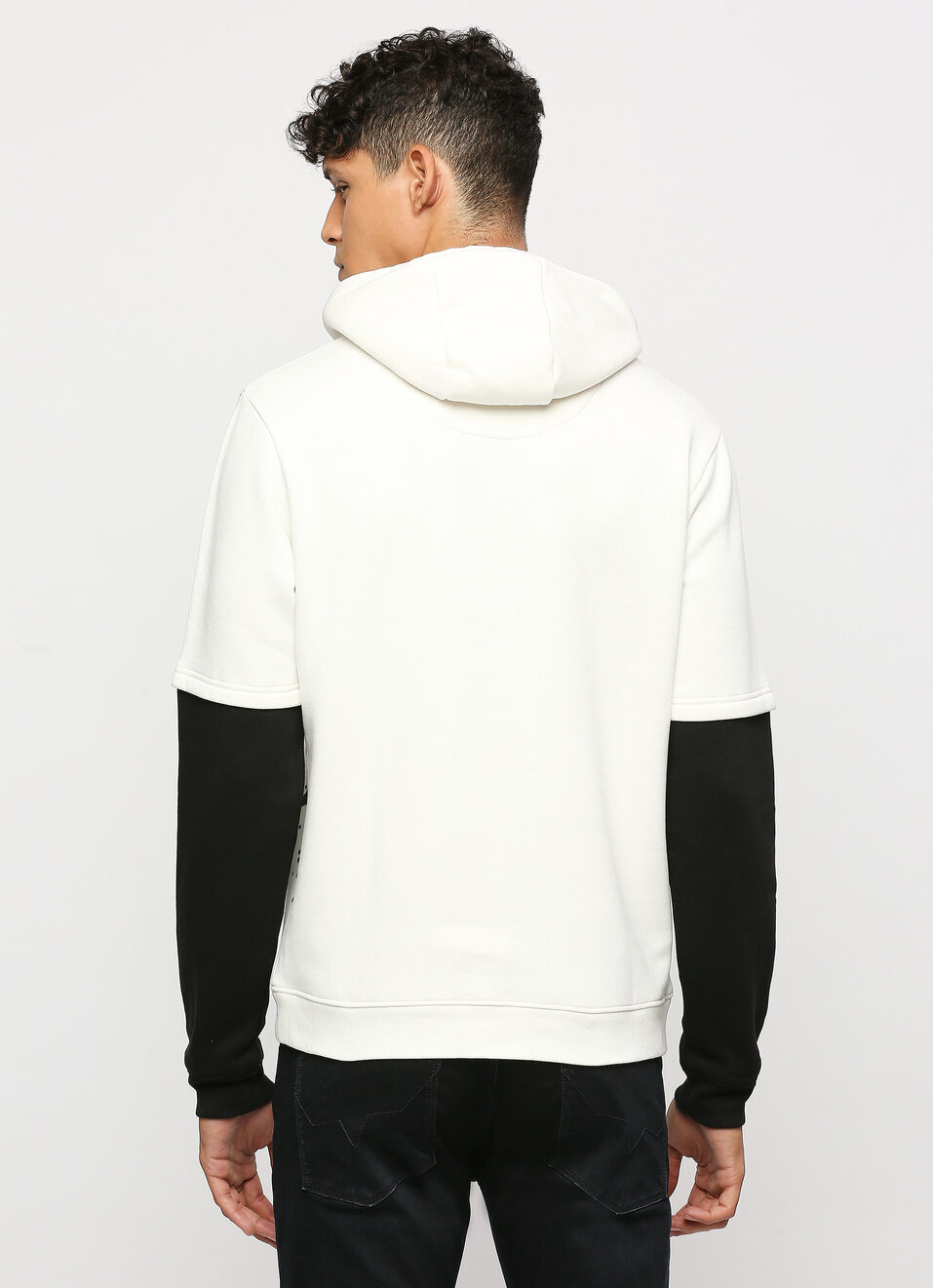 White Printed Hooded Sweatshirt, , large image number 2