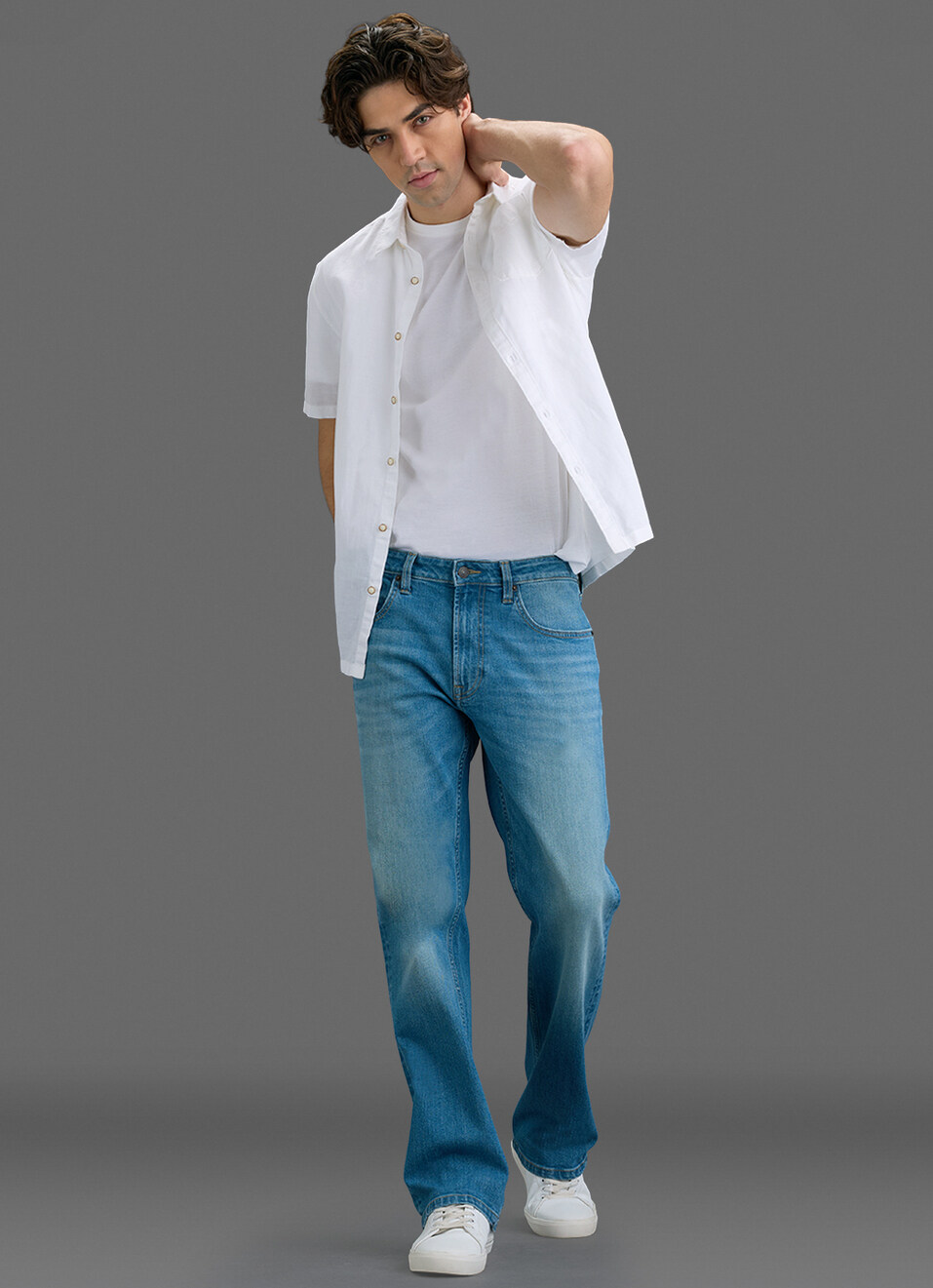 Men Light Wash Stretchable Bootcut Jeans, , large image number 1