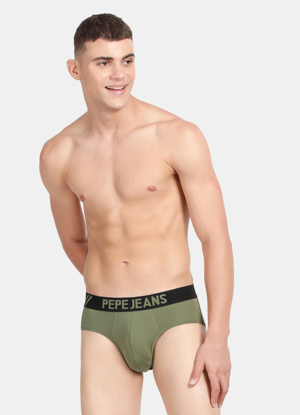 Olive Solid Stretch Briefs, , large image number 0