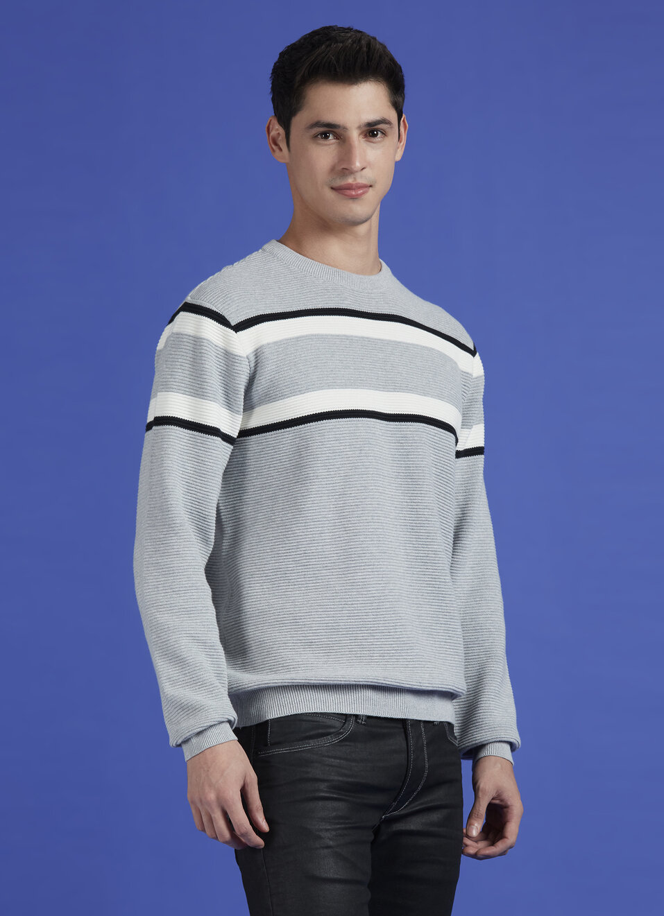 Grey Stripes Full Sleeve Sweater, , large image number 3