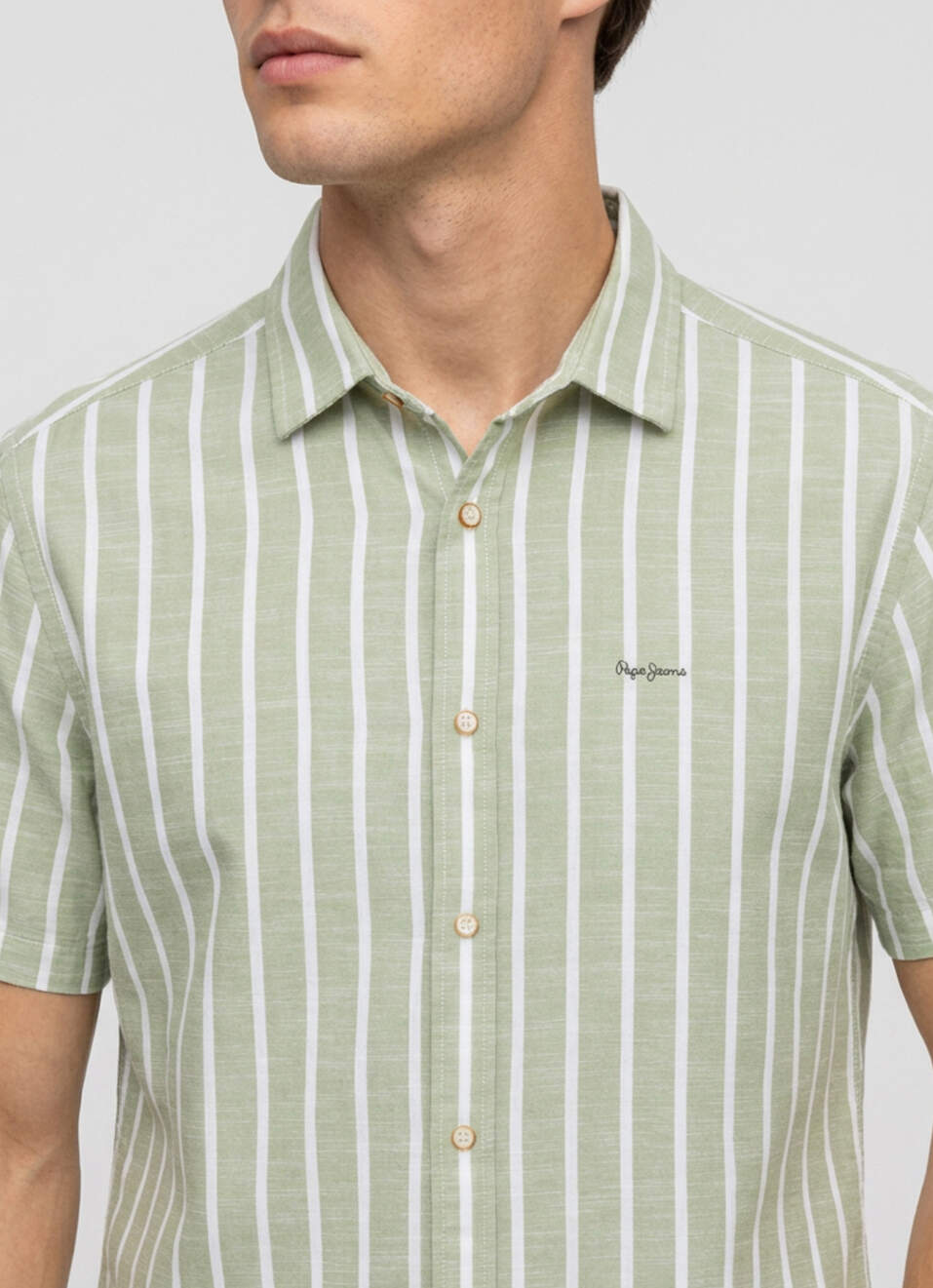 Men Green Striped Cotton Slub Short Sleeve Shirt, , large image number 4