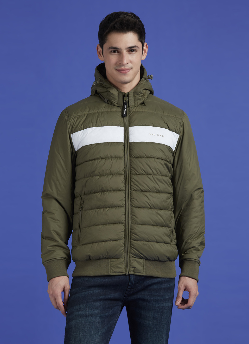 Green Colour Block Full Sleeve Jacket, , large image number 1