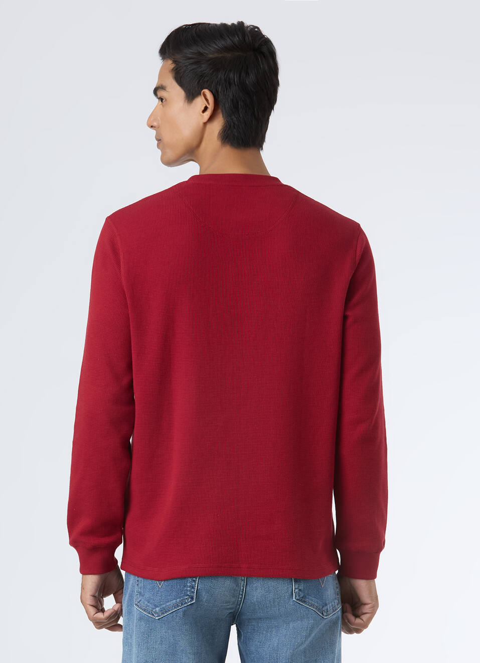 Men Ecru Waffle Knit Henley Neck Full Sleeve T-shirt, , large image number 2