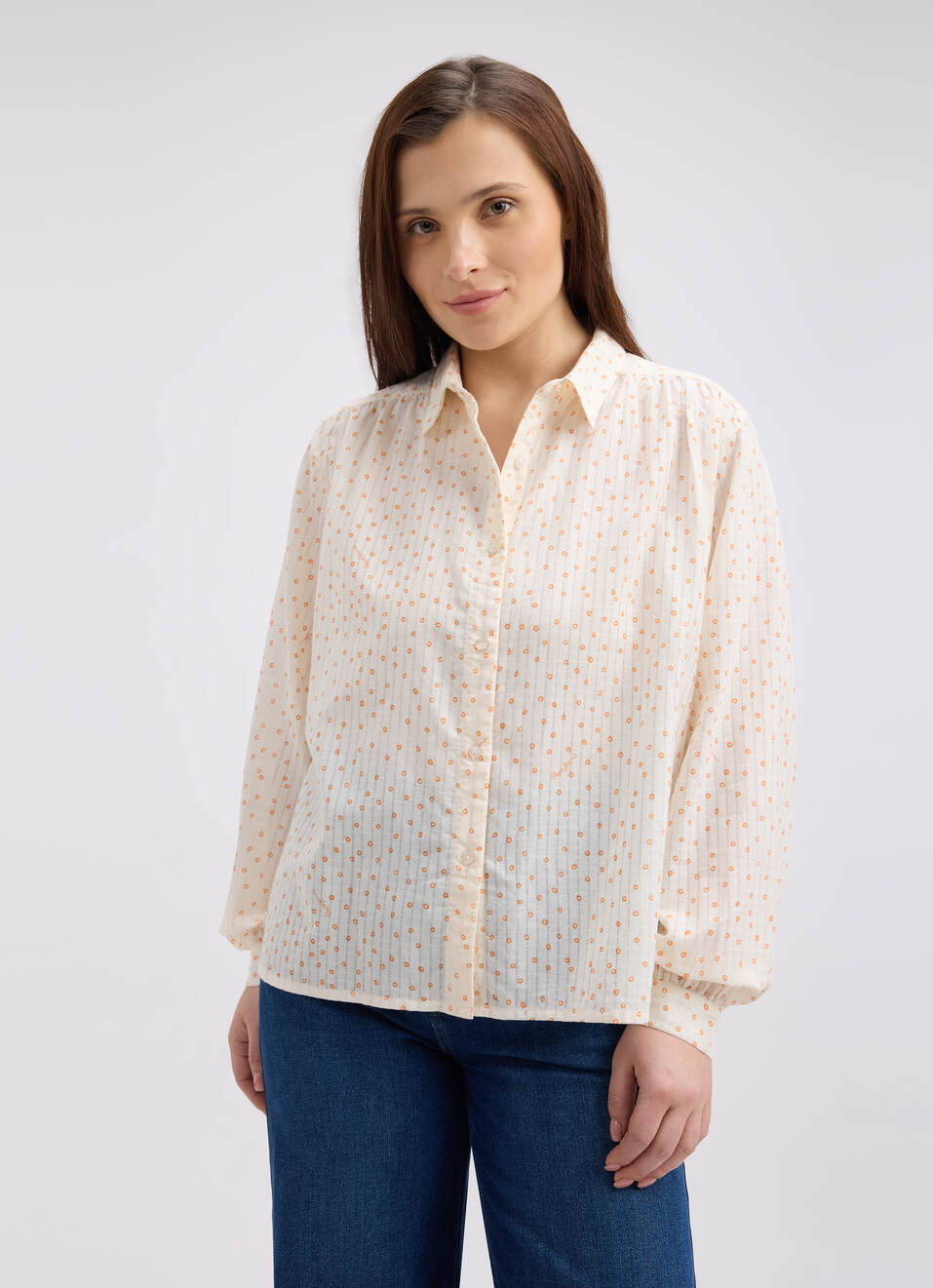 Women Off White Polka Dot Full Sleeve Shirt, , large image number 1