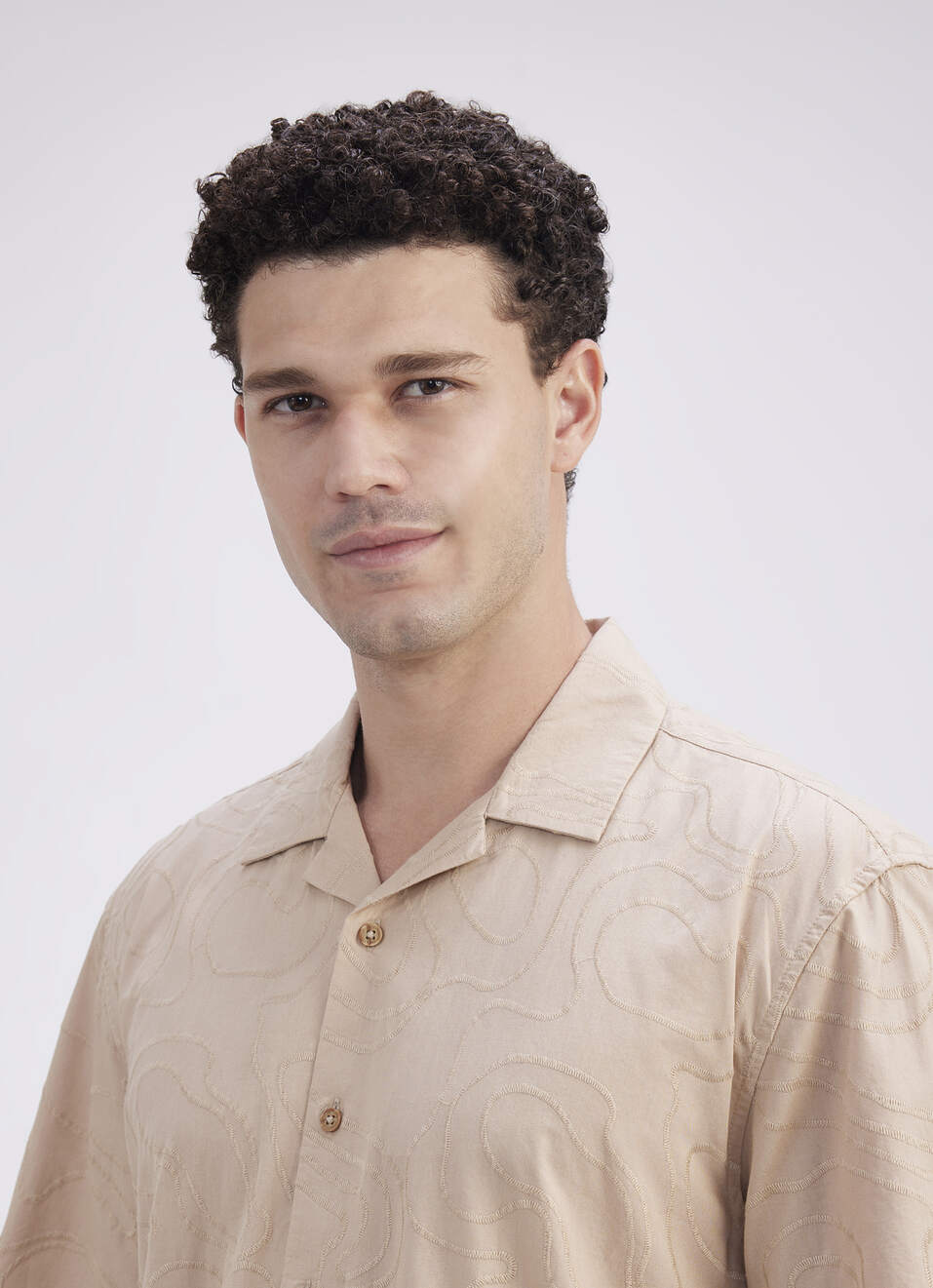 Men Beige Resort Collar Short Sleeve Shirt, , large image number 4