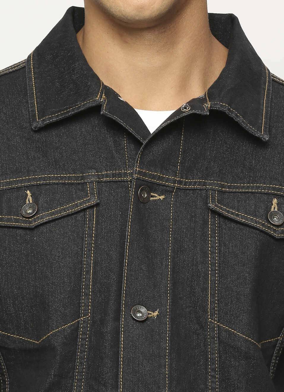 Black Front Pocket Trucker Fit Denim Jacket, , large image number 4