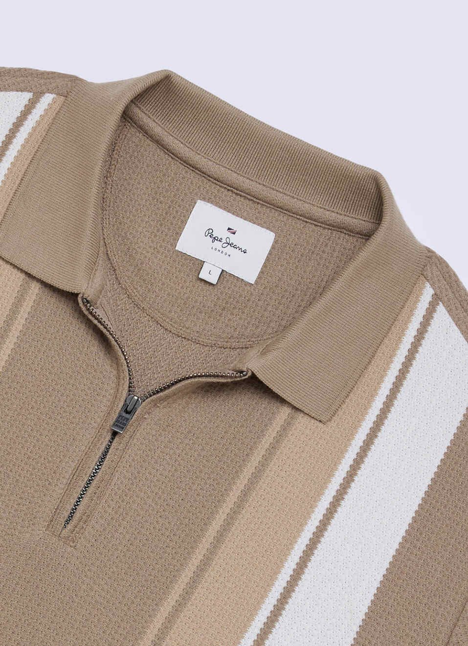 Men Khaki Striped Polo Collar T-shirt, , large image number 6