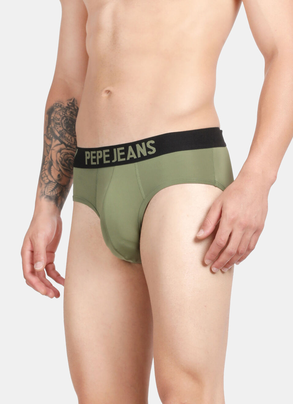 Olive Solid Stretch Briefs, , large image number 7